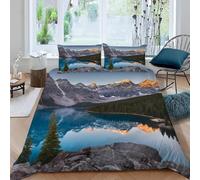 Fundas Nordica Cama 180 Reflejos del Lago Impresión 3D Funda de Edredón Paisaje Junto Al Lago Funda Nórdica Microfibra Suave 240x260 cm y 2 Fundas Almohada 50x75 cm f-2543