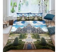 Fundas Nordica Cama 90 Castillo en la Pradera Impresión Suave 3D Funda de Edredón Arquitectura Moderna Funda Nórdica Microfibra con Cremallera 135x200 y 2 Fundas Almohada 50x75 1046-A