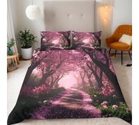 Fundas Nordica Cama 90 Sendero de Cerezos en Flor Impresión 3D Funda de Edredón Flores Japonesas Funda Nórdica Microfibra Suave 135x20 cm y 2 Fundas Almohada 50x75 c787