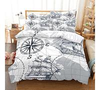 Fundas Nordicas 105 180x220 Mapa Náutico Gris, con Cremallera, Suave Cómodo Juego de Ropa de Cama 3D con 2 Fundas de Almohada, 3 Piezas