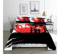 Fundas Nordicas 105 180x220 Santuario Japonés Negro, con Cremallera, Suave Cómodo Juego de Ropa de Cama 3D con 2 Fundas de Almohada, 3 Piezas