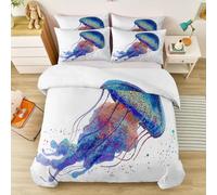 Fundas Nórdicas Cama 105 Estampada 200 x 200 cm Fundas Poliéster Nórdico - Azul Artículos Decorativos cálidos de Invierno Acuarela Animales Marinos Medusas Patrón Funda Nórdica