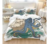 Fundas Nórdicas Cama 105 Estampada 200 x 200 cm Fundas Poliéster Nórdico - Retro Náutico Barco Artículos Decorativos cálidos de Invierno Fantasía Animales Marinos Pulpo Patrón Funda Nórdica