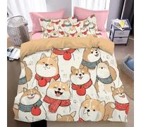 Fundas Nordicas Cama 105 Juvenil Linda Shiba Inu, Juego De Ropa De Cama Juvenil Microfibra, Funda Edredon 180 X 220 Cm con Cremallera Y 2 Funda De Almohada 50X75 Cm, Patrón Cachorro Japonés