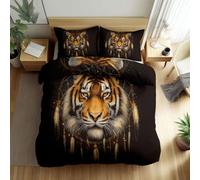 Fundas Nórdicas Cama 135/150 Atrapasueños De Fantasía con Cabeza De Tigre Funda Nordica 220 x 240 cm Juego de Cama Estampado, Negro Funda NóRdica Suave con Cremallera y 2 Fundas de Almohada