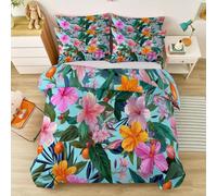 Fundas Nórdicas Cama 135/150 Estampada 230 x 220 cm Fundas Poliéster Nórdico - Azul Verdoso Artículos Decorativos cálidos de Invierno Verano Tropical Plantas Flores De Hibisco Patrón Funda Nórdica
