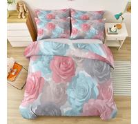 Fundas Nórdicas Cama 135/150 Estampada 230 x 220 cm Fundas Poliéster Nórdico - Rosa Azul Artículos Decorativos cálidos de Invierno 3D Abstracto Planta Rosa Flor Patrón Funda Nórdica