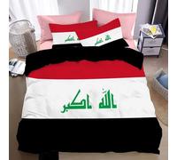 Fundas Nordicas Cama 135/150 Juvenil Bandera Iraquí, Juego De Ropa De Cama Juvenil Microfibra, Funda Edredon 220 X 240 Cm con Cremallera Y 2 Funda De Almohada 50X75 Cm, Patriotas