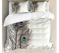 Fundas Nordicas Cama 150 Invierno Modernas Pluma De Pavo Real Funda Nordico Transpirable Microfibra Juego de Ropa de Cama de 3 Piezas, 1 Funda Nordica 220 x 240 cm + 2 Funda de Almohada 50cm x 75cm
