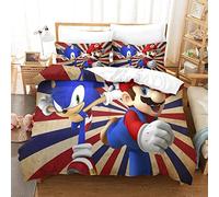 Fundas Nordicas Cama 200x200 cm 3D con Sonic Vs Mario Estampado para Niños Y Adultos Funda Nórdica De Suave Transpirable Hipoalergénica Microfibracon Cremallera Y Fundas Almohada