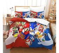 Fundas Nordicas Cama 220x240 cm 3D con Sonic Vs Mario Estampado para Niños Y Adultos Funda Nórdica De Suave Transpirable Hipoalergénica Microfibracon Cremallera Y Fundas Almohada