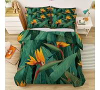Fundas Nórdicas Cama 80/90 Estampada 135 x 200 cm Fundas Poliéster Nórdico - Verde Artículos Decorativos cálidos de Invierno Tropical Plantas Flores Hojas Patrón Funda Nórdica