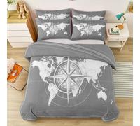 Fundas Nórdicas Estampada 200 x 200 cm Fundas Nórdico - Líneas Grises Contorno del Mapa Artículos Decorativos cálidos de Invierno Rosa De Los Vientos Minimalista Y Náutica Patrón Funda Nórdica