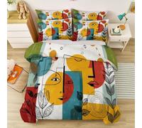 Fundas Nórdicas Estampada 200 x 200 cm Fundas Nórdico - Retro Rayas Bloques De Color Hojas Artículos Decorativos cálidos de Invierno Abstracto Geométrico Rostro Humano Líneas Patrón Funda Nórdica