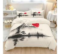 Fundas Nórdicas Estampada Doble Cara Tradicional Pintura a la Tinta Monte Fuji Lago - Ropa de Cama de Microfibra 135 x 200 cm, 1 Fundas Almohada, Funda nórdica, Suave y Transpirable, Vistoso