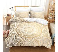 Fundas Nordicas Mandala Naranja Dorada Colcha Suave Lavable Incluye 2 Funda Almohada 50x75cm Juego de Ropa de Cama 3 Piezas Transpirable con Cremallera(200x200cm)