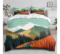 Fundas Nordicas Montaña Árbol Verde Colcha Suave Poliéster Lavable Incluir 2 Funda Almohada 50x75 cm Juego de Ropa de Cama Cómodo Transpirable 200x200 cm