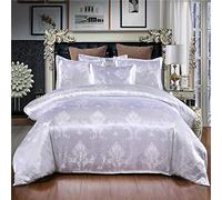 Fundas Nórdicas Suave Cama 105 Jacquard, Funda Edredon Modernas 200x200 cm y 2 x Fundas de Almohada de 50x70 cmJuego de Cama Funda Nordica Satin Raso Cierre de Cremallera - Blanco Marfil