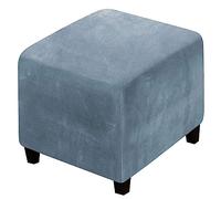 Fundas otomanas de terciopelo gris y azul de 15 x 15/19 x 19/40 x 40 pulgadas, protector elástico para almacenamiento de taburetes y reposapiés, tamaño pequeño extra grande