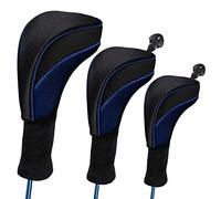 Fundas Palos De Golf 3 unids/Set Golf Wood Cover Driver 1/3/5 Fairway Woods Cubiertas de Cabeza Cuello Largo for Clubes Golf Número Tag Intercambiable(Black Blue)