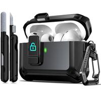 Fundas para AirPods Pro 3 2025, diseño de cubierta protectora de expulsión automática totalmente a prueba de caídas, nuevo puerto de carga, diseño de polvo y soporte, color negro