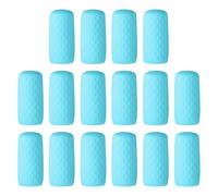 Fundas para botellas de viaje para artículos de tocador, paquete de 16 fundas elásticas de silicona para botellas, accesorios de viaje para loción, champú y acondicionador, color azul