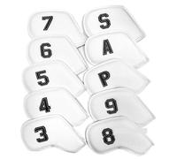 Fundas para Cabeza De Club De Golf 10 unids/Set Golf Cubierta de Cabeza Hierro 3-9,P,S,A, Club Bordado Caja números Accesorios Equipo Entrenamiento Deportivo(White)