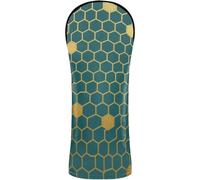 Fundas para cabezas de palos de golf de piel sintética con etiquetas de números para maderas y conductores, abejas híbridas, patrón de panal de abeja, colmena hexagonal de miel, color verde