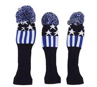 Fundas para Cabezas de Palos de Golf, Hilo de Lana de Punto, Fundas Protectoras elásticas Suaves para Conductores, Maderas n.° 1, 3, 5, con Placa de número giratoria, decoración (Azul Blanco)
