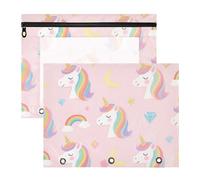 Fundas para carpetas con cremalleras suaves, estuche para bolígrafos para cartas de papel A4, paquete de 2 unidades, suministros universitarios, lindos unicornios arcoíris blancos de dibujos animados