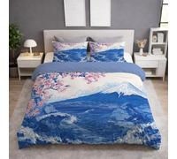Fundas para edredon cama 135|140, Azul Marino, Funda Nordica 200 x 220 + Funda de Almohada 2 x 50 x 70, Funda Nordica Suave, Con Cremallera, Sin Arrugas, Ilustración Monte Fuji Flores De Cerezo Olas
