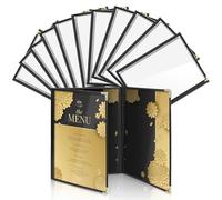 Fundas para menús Flexzion de 24 x 30 cm, para restaurante, triple costura, carpeta, mangas, libro de pedido, 3 páginas, 6 vistas, con hojas de PVC transparente, ribete negro para Deli Cafe Bebida Bar