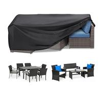 Fundas para muebles de jardín, color negro, impermeable, rectangular, cuadrada, 420D, resistente al desgarro, resistente al viento, anti-UV, para mesa y sillas de patio, 170 x 160 x 75 cm