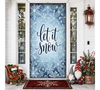 Fundas para puerta con cita de copo de nieve de invierno, 91,4 x 183 cm | Tipografía cursiva, pancarta de puerta delantera, detalles de aguja de pino, decoración de entrada de temporada