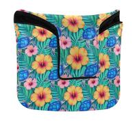 Fundas para putter de golf con cierre magnético, funda para cabeza de putter de golf para hombres y mujeres, piel sintética, tortuga marina, flor de hibisco, verano, azul