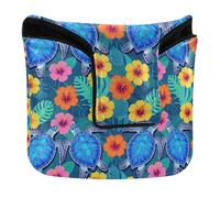 Fundas para putter de golf con cierre magnético, para hombres y mujeres, piel sintética, tortuga marina azul e hibisco tropical floral
