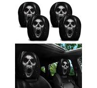 Fundas para reposacabezas Ghost Face, 2026 Nuevas espeluznantes Fundas para reposacabezas de Coche con impresión de Cara de Fantasma (G, 4 Artículos)