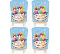 Fundas para Silla De Cumpleaños Infantil Diseño Colorido con Pastel, Cubiertas De Respaldo Lavables Y Reutilizables, Decoración para Fiestas, Eventos Especiales(Light Blue,4 Set)