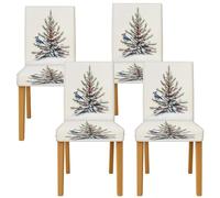 Fundas para sillas de comedor con diseño de árbol de pino, color azul rústico con bayas rojas, color blanco invierno, lavables, extraíbles, decorativas, para cocina, comedor, restaurante, inauguración