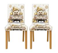 Fundas para sillas de comedor con diseño de erizo, copos de nieve, copos de nieve y elastano dorado, detalles lavables, suaves, decoración para cocina, restaurante, oficina, fiesta, 2 unidades