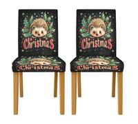 Fundas para sillas de comedor con diseño de erizo, estrellas de acebo, Navidad, color negro, elastano, detalles lavables, suaves, decoración para comedor, hotel, inauguración de la casa, 2 unidades