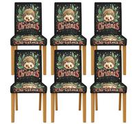 Fundas para sillas de comedor con diseño de erizo, estrellas de acebo, Navidad, color negro, elastano, lavable, decoración para comedor, hotel, inauguración de la casa, 6 unidades