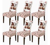 Fundas para sillas de comedor con diseño de gnomo, diseño de flores de café de temporada, color marrón, elastano, lavable, transpirable, decoración para comedor, cocina, banquete, 6 unidades