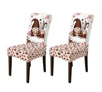 Fundas para sillas de comedor con diseño de gnomo, diseño de flores de café de temporada, color marrón, elastano, lavable, elástico, protector de silla, decoración para cocina, oficina, conferencia, 2