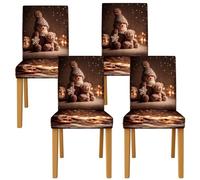 Fundas para sillas de comedor con diseño de muñeco de nieve, diseño de oso acogedor copo de nieve, Navidad, marrón, elastano, lavable, decoración para cocina, oficina, conferencia, 4 piezas