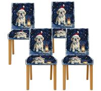Fundas para sillas de comedor con diseño de perros, diseño navideño de farol, estrellas, Navidad, azul marino, elastano, lavable, extraíble, decoración para comedor, hotel, inauguración de la casa, 4