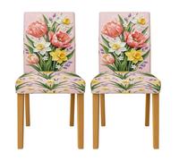 Fundas para sillas de comedor con diseño de tulipanes, flores de narciso, primavera, melocotón, elastano, lavables, elásticas, decorativas, para cocina, restaurante, oficina, fiesta, 2 unidades
