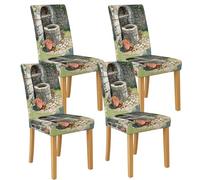 Fundas para sillas de comedor con patrón de pozo de jardín, protectores de asiento elásticos y lavables de elastano, fundas decorativas rústicas para cocina y comedor, 4 unidades