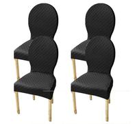 Fundas para Sillas De Comedor con Respaldo Redondo, Set 2/4/6 Elásticas Universales (Altura 51/60 Cm), Cubresillas Ajustable para Madera Ovaladas Sin Brazos(Black,4pcs L)