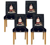 Fundas para sillas de comedor de Papá Noel, diseño de farol, estrellas, Navidad, azul marino, elastano, lavable, decoración para comedor, cocina, banquete, 4 piezas